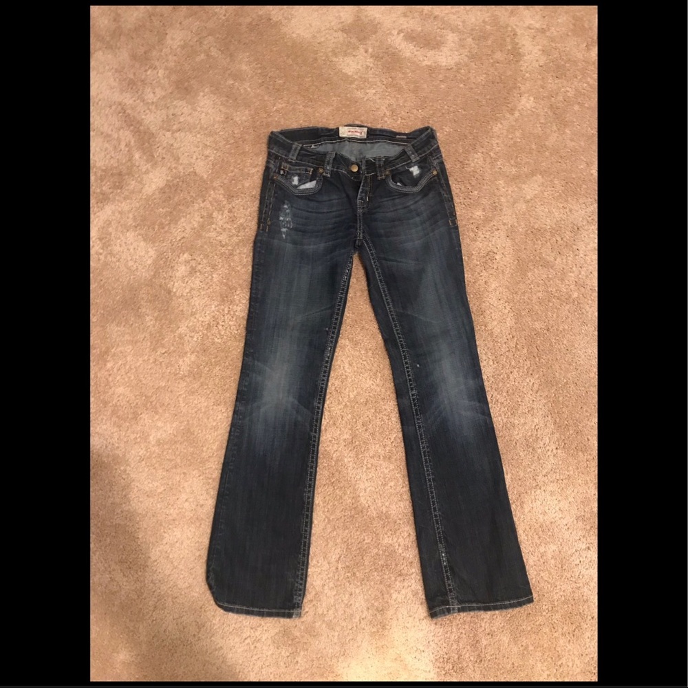 MEK Women’s Dark Wash Slightly Distressed Jeans